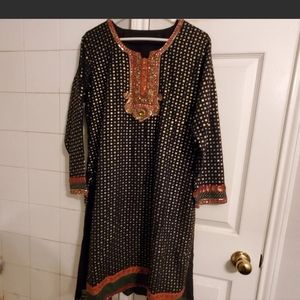 2XL Bollywood BlacknGold Shine Dress Shirt Unworn